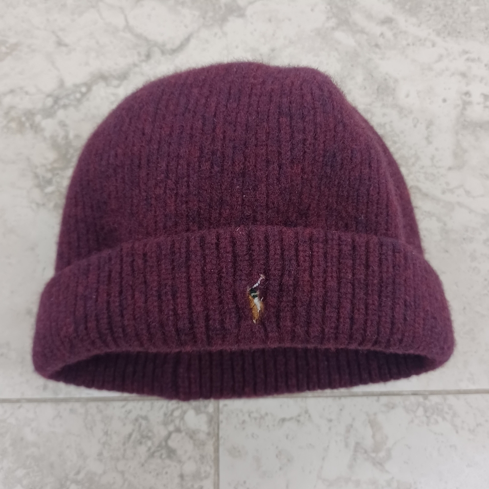 Polo Ralph Lauren Merino Wool Knit Wine Horse Scully Beanie